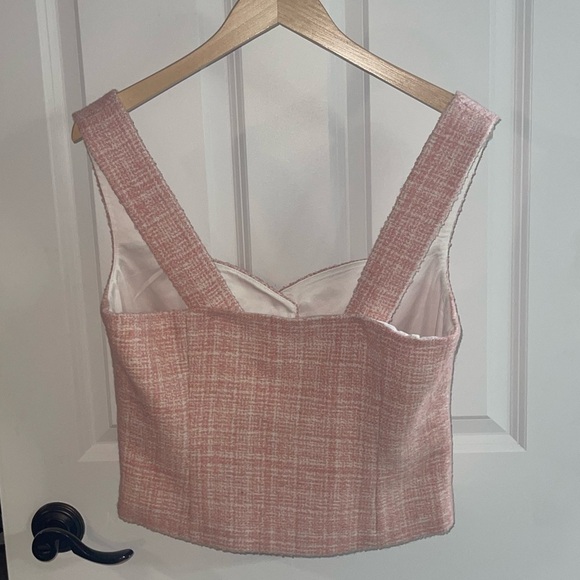 REFORMATION Amora Tweed-Textured Woven Top {$171} Pink Cream Pearl Buttons 10 - Picture 9 of 10